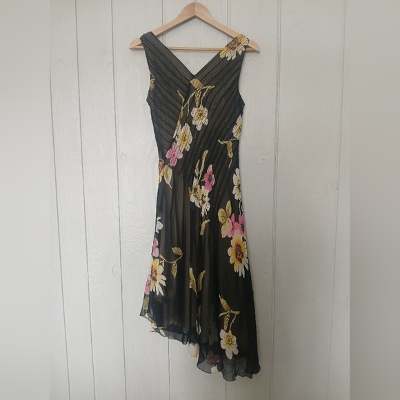 Vintage silk asymmetrical floral beaded dress Adrianna size M *see Measurement - Picture 2 of 8